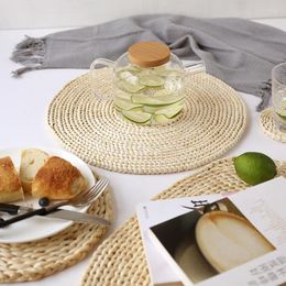 Tafelmatten Round Rattan Placemats Corn Bale Weaving Mat Hand Weave Cushion Insulation Cup Coasters Straw Bowl