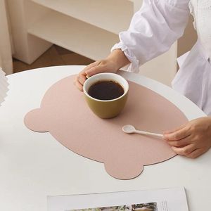 Tapis de Table en cuir scandinave, résistant à la chaleur, antidérapant, napperon de cuisine, isolant, ours mignon, pour enfants, sous-verres à thé