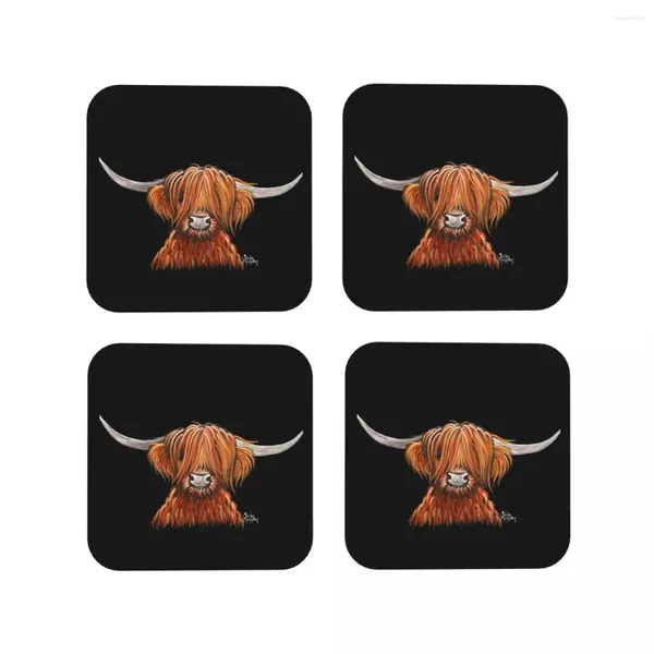 Manteles Individuales de cuero para café, posavasos de vacas de las tierras altas escocesas, decoración de vajilla, accesorios, almohadillas para el hogar, cocina y Bar