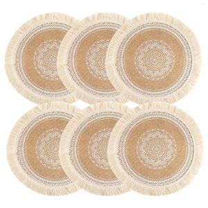 Tapis de Table ensemble de 6 napperons ronds Boho chemins d'assiettes de cuisine pour manger Mandala bohème cercle de toile de jute 15 pouces