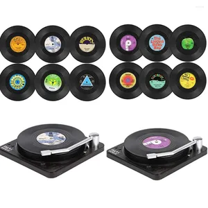 Ensemble de tapis de table de 6 sous-verres pour boire de la musique avec un pad de tasse de tapis de disque rétro de disque de disques