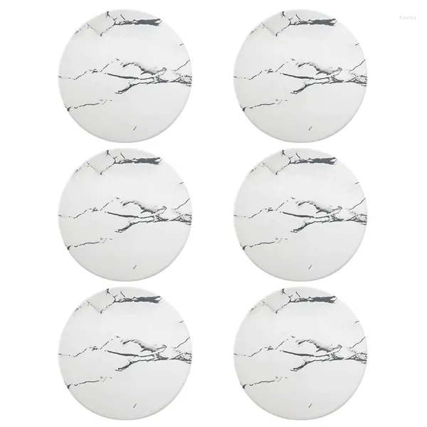 Ensembles de sets de table de 6 pièces, sous-verres absorbants en céramique, motif marbre, avec base en liège, blanc, pour boissons