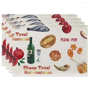 Placemats Shana Tova Voedsel Rosh Hashana Linnen Placemats Joodse Party Keuken Accessoires Wijn Sjofar Aquarel Voor Eetkamer Decor