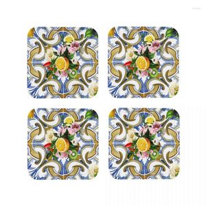 Tapis de Table carreaux siciliens mosaïque méditerranéenne citrons sous-verres café napperons en cuir tasse vaisselle accessoires de décoration tampons