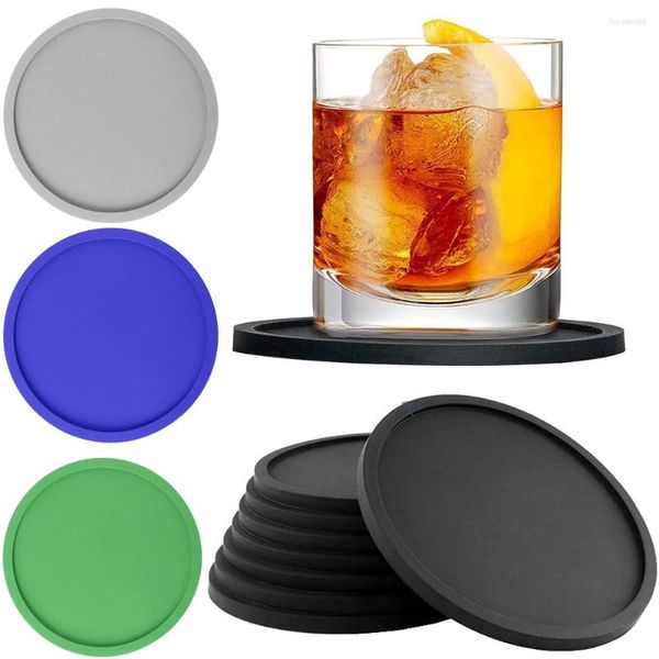 Tapis de Table en Silicone, sous-verres ronds, verres à vin souples, isolants, antidérapants, noirs, pour maison, Bar, outils pour la maison