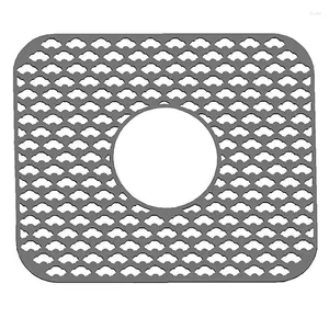 Tapis de Table en Silicone pour évier de cuisine, tapis de protection pliable, résistant à la chaleur, accessoire sans grille, gris (drain central)