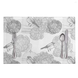 Tapis de table Simple gris dessin animé oiseaux mignons napperon lavable tapis de salle à manger antidérapant cuisine assiette bol personnalisé déco