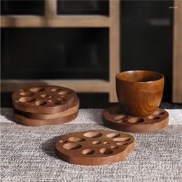 Tapetes de mesa Almohadilla aislante de madera maciza Forma de rebanada de raíz de loto japonés Posavasos de madera Mantel de cocina Taza de dibujos animados Tapete Tazón Pequeño