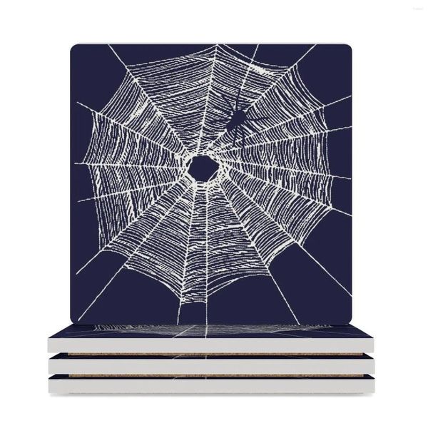 Manteles de mesa Telaraña Telarañas Regalo para mujeres y hombres - Diseño de camisas con estructura de telaraña aterradora perfecta Posavasos de cerámica (cuadrados)