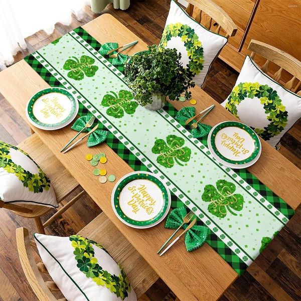 Table Mats St Patrick's Day Natecloth Decoration Irish Irish Green Clover Pattern Party Long Flag