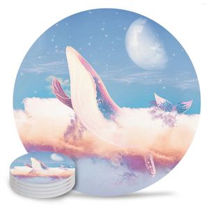 Placemats Sterrenwalvis Wolken Rond Keramiek Koffie Theekopje Antislip Placemat Servies Pads Decoraties