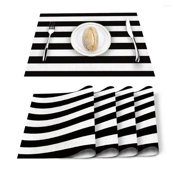 Tapis de Table à rayures noir et blanc, motif Simple, décoration de cuisine, napperon, serviette pour accessoires de salle à manger de mariage