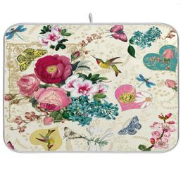 Placemats Super Absorberende Microfiber Schotel Drogen Mat Vogels Bloemen Print Keuken Servies Pad Antislip Hittebestendige Placemat