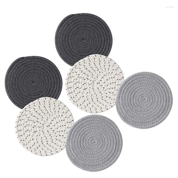 Tapetes de mesa SV-Juego de posavasos para bebidas, tapete para tazas de algodón, soportes para ollas de cocina trenzados hechos a mano, mantel individual, reposacucharas para cocinar de 6 (7 pulgadas)