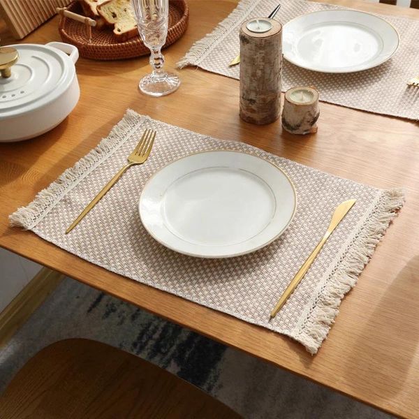 Manteles individuales con borlas para mesa, mantel tejido de yute natural, vajilla para cenar, almohadillas para té y café, suministros para fiesta de boda, decoración del hogar