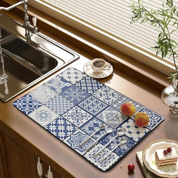 Tapetes de mesa para té, tapete de secado de platos súper absorbente con diseño exquisito, Mantel Individual antideslizante para comedor resistente al desgaste