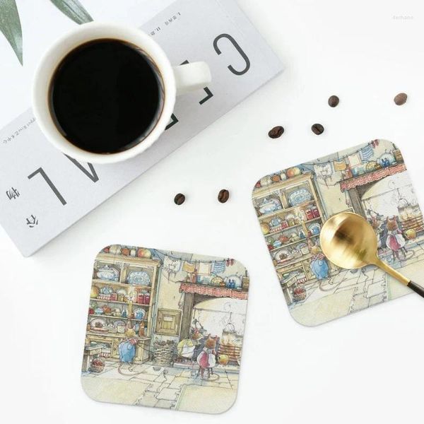 Table Mattes La cuisine à Crabapple Cottage Coasters Placemats Isolation non glisser Café pour les coussinets de table de table Home Table de 4