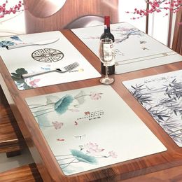 Tafelmatten Traditionele Chinees schilderen Leer Placemat Waterdichte antislip Oilbestendig Elegant Mat Home Deco Warmte geïsoleerd kussen