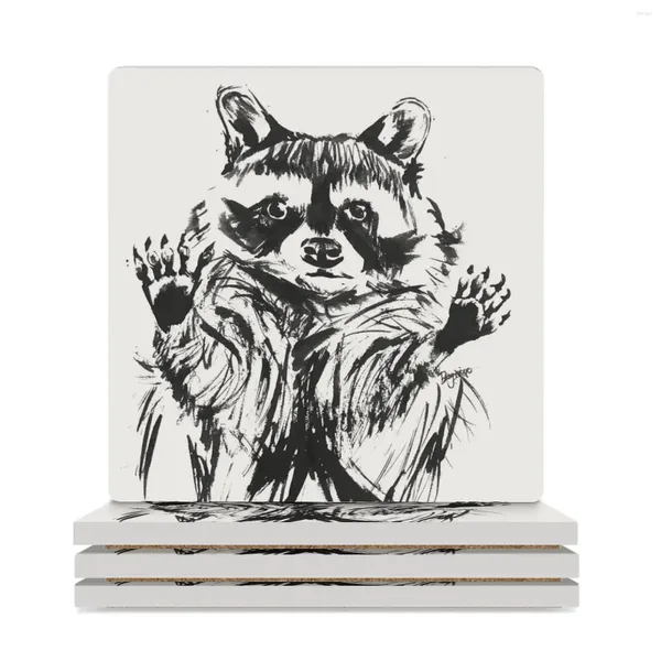 Alfombras de mesa Panda Panda Boy - Ilustración de tinta de mapaches Cerámica Palabas de cerámica (cuadrado) Lindo stand soportes de taza de té bebidas