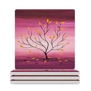 Table Mats Arbre de vie Feuille d'or en peinture rose Image acrylique