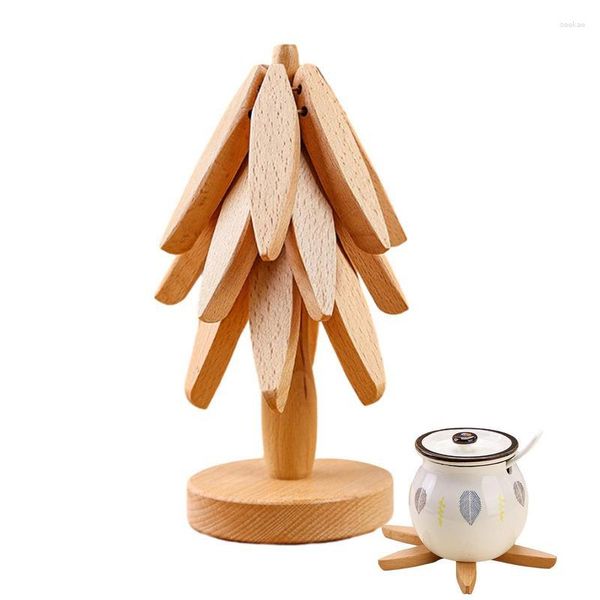 Tapetes de mesa con forma de árbol, juego de salvamanteles, estera antiescaldaduras, madera de haya para platos, teteras, encimeras, utensilios de cocina