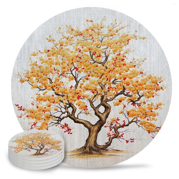 Tapis de Table arbre aquarelle sous-verres en céramique absorbant vaisselle tapis café salle à manger décoration napperon cadeau