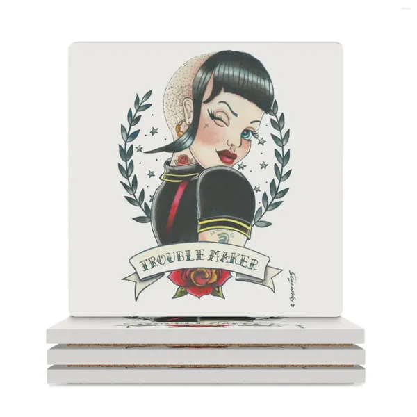 Tableau Trouble Maker Skin Tattoo Girl Cerrac Coasters (Square) Assiette Pot Coupte Cuisine Supplies Coffee Tuine