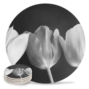 Tapis de Table en forme de tulipe, ensemble en céramique noir et blanc, napperon rond de cuisine, décor de luxe, sous-verres pour tasses à café et à thé