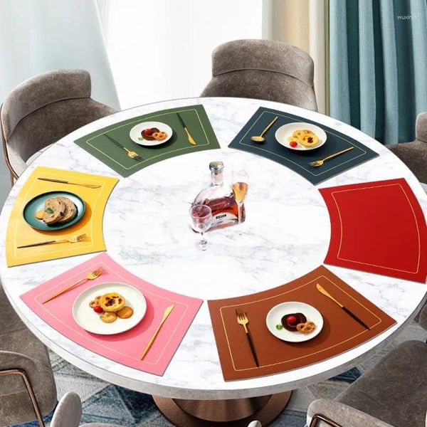 Tapis de table bicolore en forme d'éventail rond, napperon nordique en cuir PVC, isolation imperméable, El Western Food