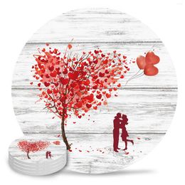 Table Mats Saint Valentin Love Tree Balloon Couple en céramique Set Coffee Tea tasse de cuisine Accessoires de cuisine Round Placemat