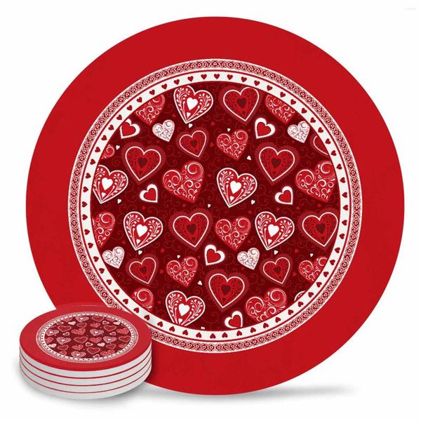 Tapis de Table en forme de cœur rouge pour la saint-valentin, ensemble en céramique, tasse à café, thé, sous-verres, accessoires de cuisine, napperon rond