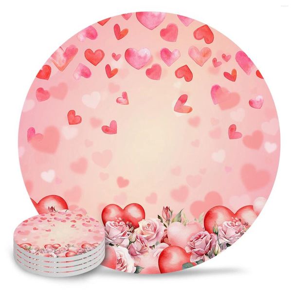 Tapis de Table en céramique pour la saint-valentin, Roses d'amour, ensemble de tasses à café, thé, sous-verres, accessoires de cuisine, napperon rond