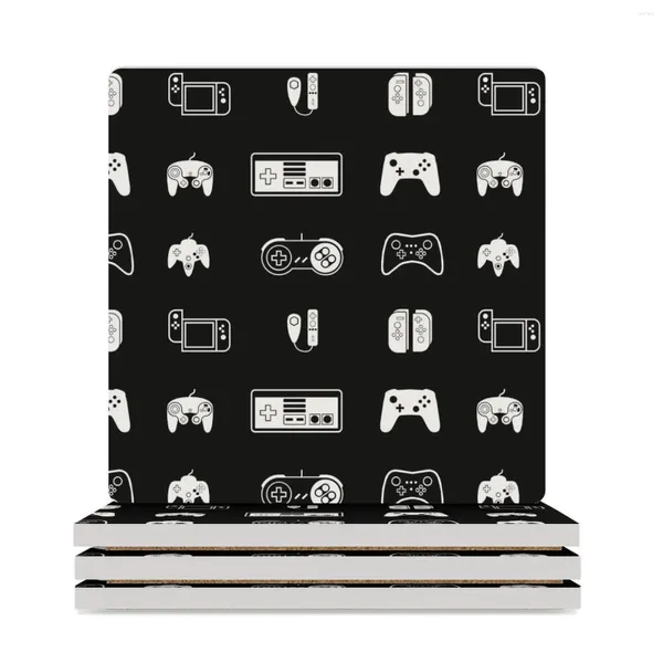 Mats de mesa Amantes de videojuegos Controladores Retro Consols in Pattern Ceramic Coasters (Square) Stand