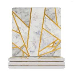 Table Mats Vision du marbre - Triangles dorés de luxe et tranches Stones Corètes en céramique (carré) Cuisine mignonne personnalisée