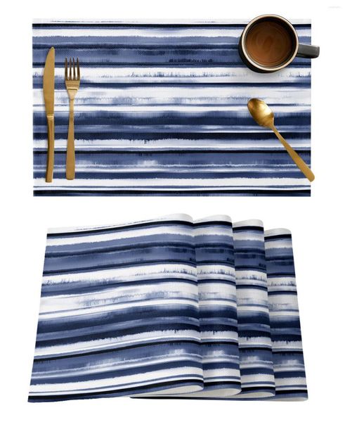 Manteles de mesa con rayas de acuarela, mantel Individual de comedor azul degradado abstracto, vajilla, alfombrilla para platos de cocina, almohadilla para decoración del hogar de 4/6 uds.