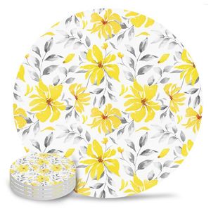 Tapis de table aquarelle fleurs jaunes sous-verres en céramique abstraits tapis de vaisselle absorbant maison café salle à manger décoration napperon cadeau