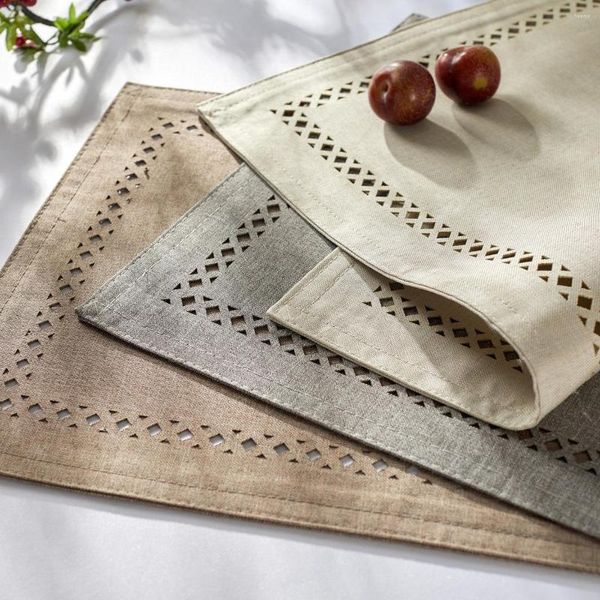 Table Mats Western Dining Linen Mat Hollow Anti Slip Isolation Cotton Solid Fabric Runner