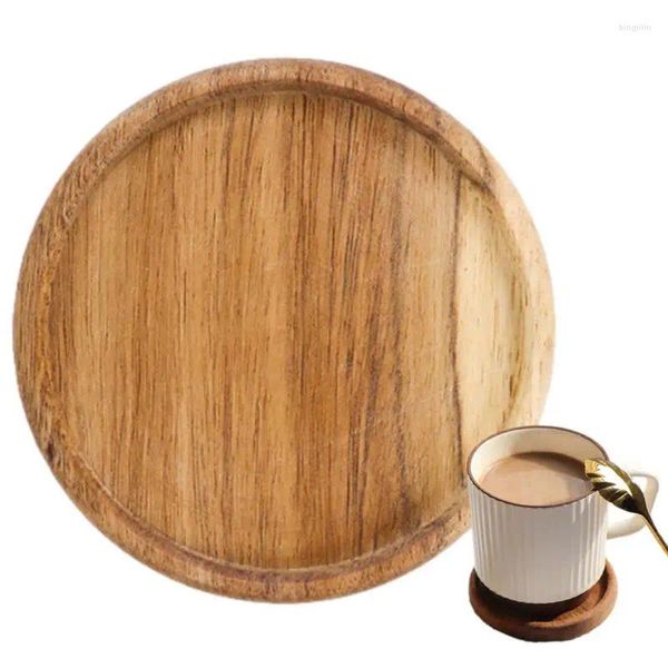 Tapis de table Sous-verres en bois Anti-brûlure Empilables Napperons ronds en bois d'acacia avec lèvre pour boire du café Fournitures de cuisine à domicile