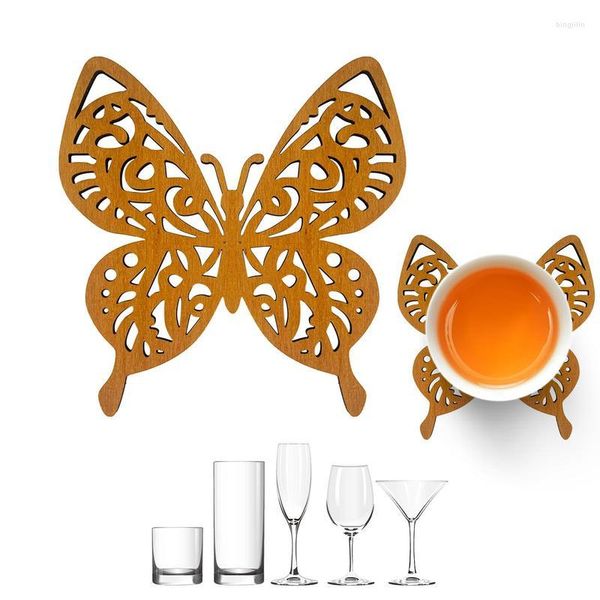 Tapis de Table sous-verres en bois pour boissons, ajouré, tasse en bois rustique, coussin, tasse élégante, Design abeille et papillon