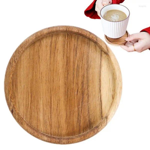 Tapetes de mesa Posavasos de madera Tetera de café redonda Pasteles Taza de madera de Acacia antiescaldado Bebida moderna apilable