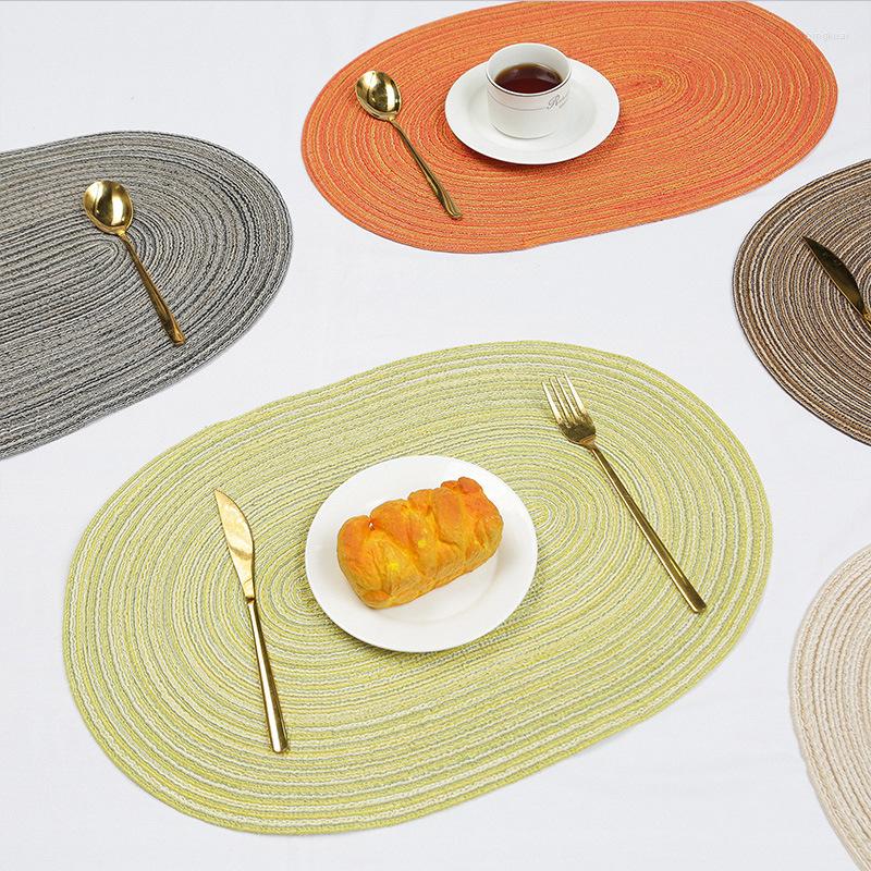 Tapetes de mesa tapete de isolamento tecido criativo fio de algodão oval europeu decoração de casa rami antiderrapante jogo americano para jantar