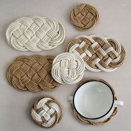Tafelmatten geweven placemat katoenen touw gevlochten handgemaakte cup pad opvouwbare isolatie warmte mat keuken gereedschap home decor