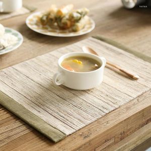 Tapetes de mesa estilo Zakka exportación Japón tira de borde verde hecho a mano mantel de ramio tapete para taza de té manteles individuales aislantes para posavasos de comedor