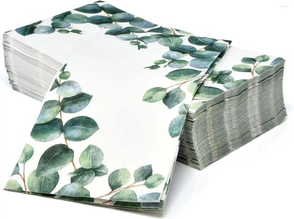 Table Notte 100 Eucalyptus Greenery Guest Rapkins Paper Paper Green Leaf Hand pour salle de bain Powder Room Decoration de fête de mariage