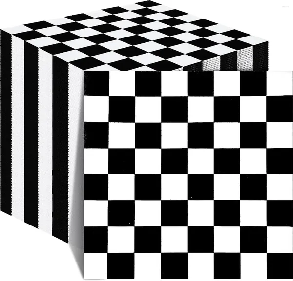 Serviettes de Table jetables en papier, 100 pièces, drapeau à damier, serviettes de fête pour voiture de course, décoratives en noir et blanc