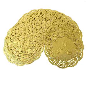 Serviette de table 100 pièces plateau doré décoratif papier gâteau napperons rond Dessert napperon absorbant l'huile Muffin feuilles