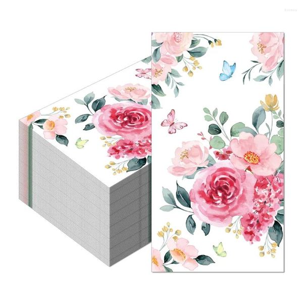 Servilleta de mesa 100 Uds. Servilletas de papel de boda rosa de 2 capas, toallas de mano desechables para invitados de cena de flores para fiesta de cóctel