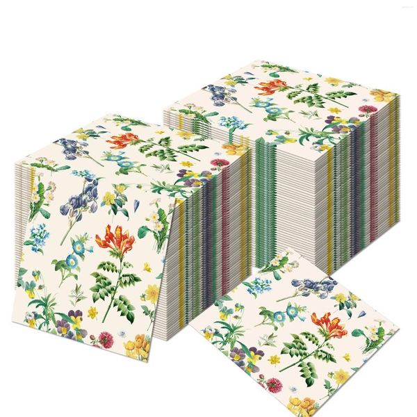 Table Noisette 100pcs Square Flower Paper Napkins 33 33cm 2 plis Wild Foral Tulip Sevring Hand Towels For Wedding Party Home El