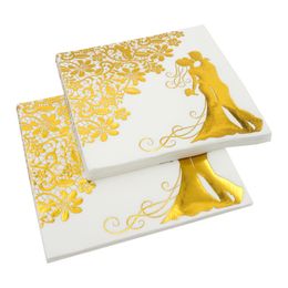 Tafel Napkin 100 stcs Wedding Paper servetten Sparkle Golden Bride Groom 33x33cm Twee-laags Home EL Party Decor 230511