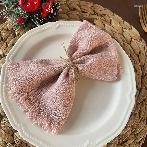 Serviette de Table en tissu rose, 10 pièces, 32x32cm, en gaze faite à la main avec frange, rustique, pour dîner de fête prénatale, décoration de fête de mariage